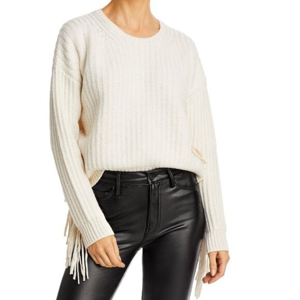 NWT New In  Cream Fringe boho western‎ Knit Sweater Long Sleeve Pullover Size L